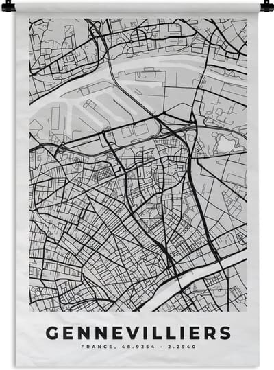 Wandkleed - Wanddoek - Plattegrond – Kaart – Stadskaart – Frankrijk – Gennevilliers - 120x180 cm - Wandtapijt