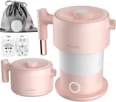 Elektrische waterkoker - Opvouwbaar reismodel - Snel water koken - Dubbele spanning wereldwijd - 06 liter capaciteit - Wit