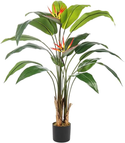 Strelitzia Kunstplant met bloem 130cm | Deluxe | Paradijsvogel kunstplant - Oranje bloemen - Kunstplant