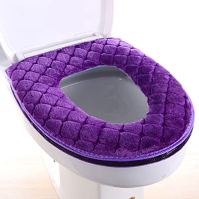 Pluche Toilet Hoes - Toiletring Mat - Badkamer Comfort - Wasbaar Met Rits - Universeel Model - Paars