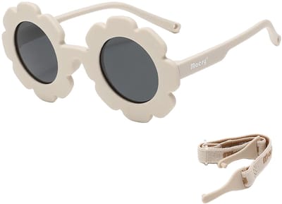 Maesy Baby Zonnebril Fleur - 1 t/m 3 jaar - Elastiek - Flexibel - UV400 Bescherming - Zonnebril Kind Bloem - Beige Ecru