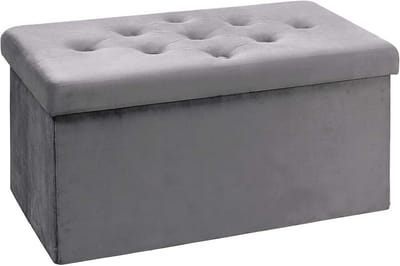 Zitbank met Opbergruimte en Opvouwbare Kruk – Fluwelen Zitkist voor Woonkamer, Slaapkamer of Hal – 80 x 40 x 40 cm (Grijs)