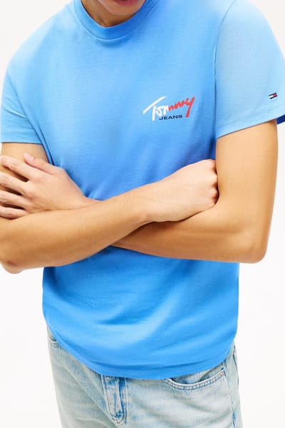 Tommy Hilfiger Slim Sign Chest T-shirt Blue Twilight Maat: S | T-shirts met Print Outlet | Heren | Blauw