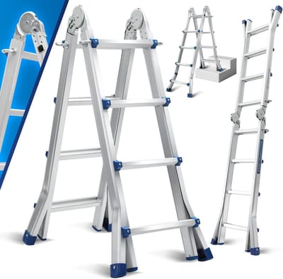 Multifunctionele Ladder - Aluminium Telescoopladder - Hoge Klussen - 3-in-1 Ontwerp - 402 cm Max Hoogte - Zilverblauw