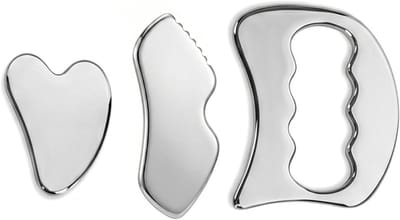 Set van 3 Gua Sha en gezichtsroller van roestvrij staal voor gezichtsmassage, lymfedrainage en spierontspanning