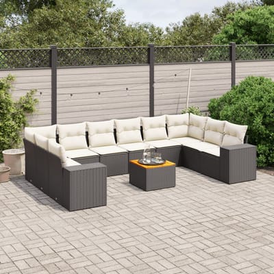vidaXL - 11-delige - Loungeset - met - kussens - poly - rattan - zwart
