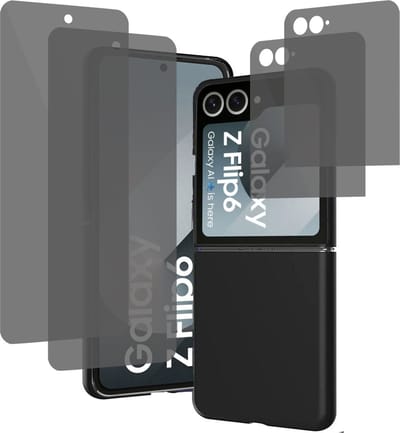 Geschikt voor Samsung Galaxy Z Flip 6 / Flip 7 FE - Hoesje + 2x Privacy Screenprotector – Privé - Beschermglas Folie - Privé GuardCover - Suède Case Zwart