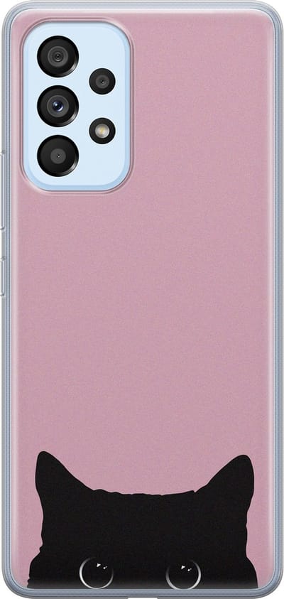 Hoesje geschikt voor Samsung Galaxy A53 - Zwarte kat - Soft Case - TPU - Print - Roze - Mooie Telefoonhoesjes