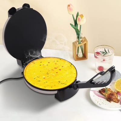 Elektrische Tortilla Maker - Roti Machine - Snel Broodjes Maken - Dubbelzijdig Verwarmd - 32 cm Diameter - Zwart