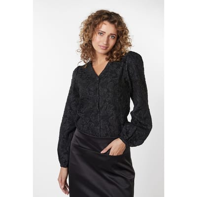 EsQualo Blouse Fancy Flower Jacquard Black Maat: 34 | Longsleeves Outlet | Dames | Zwart