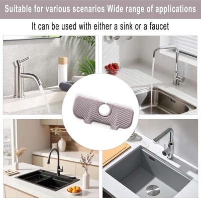Afdruipmat, siliconen waterkraanmat, spoelbakmat, verstelbare dubbele opening, snelle afvoermat, waterkraan, gootsteen, siliconen voor keuken, badkamer, wastafel, grijs