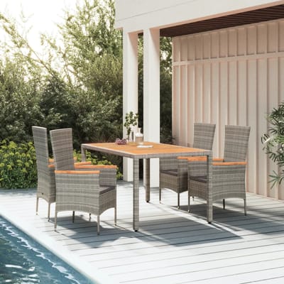 vidaXL - 5-delige - Tuinset - met - kussens - poly - rattan - grijs
