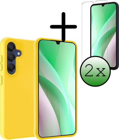 Hoesje Met 2x Screenprotector - Geschikt voor Samsung Galaxy A15 - Sterk & Shockproof - Back Cover - Siliconen Case - Telefoon Hoes - Geel