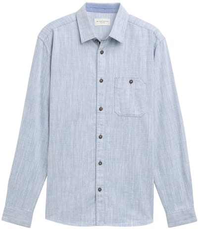 Tom Tailor - Regular fit shirt met borstzak - Maat XS - white blue twill structure