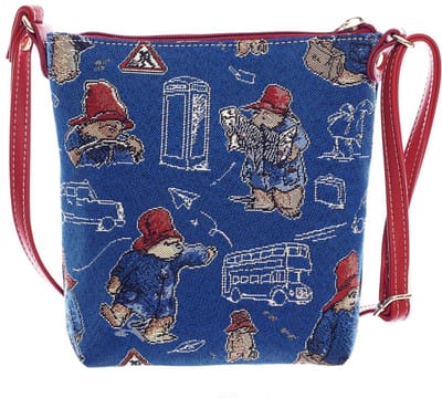 Elegant smal tasje - Gobelinstof - Paddington Bear - Beertje Paddington - Blauwe achtergrond