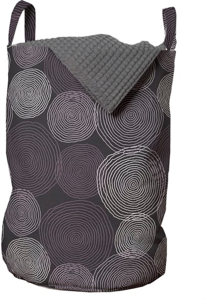 ABAKUHAUS Abstracte waszak, vluchtige ingewikkelde cirkels, wasmand met handvaten, trekkoordsluiting voor wasserettes, aubergine paars grijs