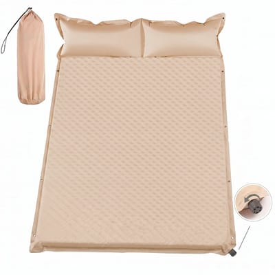 Slaapmat - Dubbel Campingmatras 192x132 cm Extra Breed - 5 cm Dikte - Incl. Stofvrije Hoes - Comfortabe - Opvouwbaar Kampeermatras - Logeermatras - 2-Persoons - Kaki