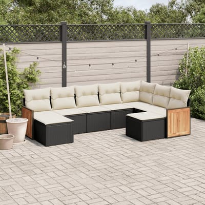 vidaXL - 9-delige - Loungeset - met - kussens - poly - rattan - zwart