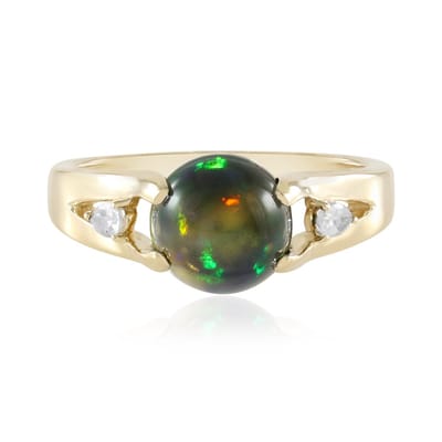 Cavill - 375 Geelgoud Ring met 1,08 ct Mezezo Opaal en Zilveren Zirkonia - Elegante Opal Cabochon - Stijlvolle Ethiopische Sieraden