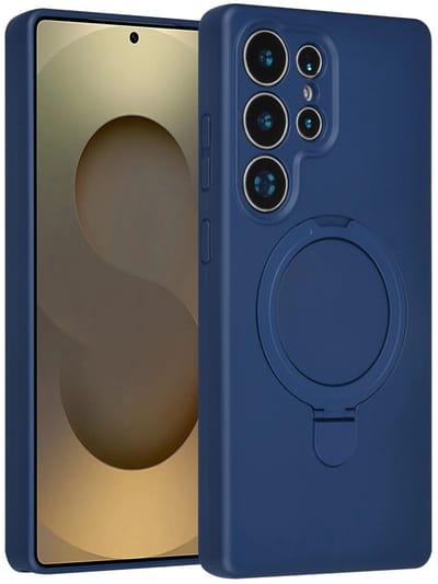 Backcover Hoesje Geschikt voor: Samsung Galaxy S25 Ultra Volledig Dekkende Schokbestendige Siliconen Backcover met Ringstandaard – 360° Bescherming - Navy Blue