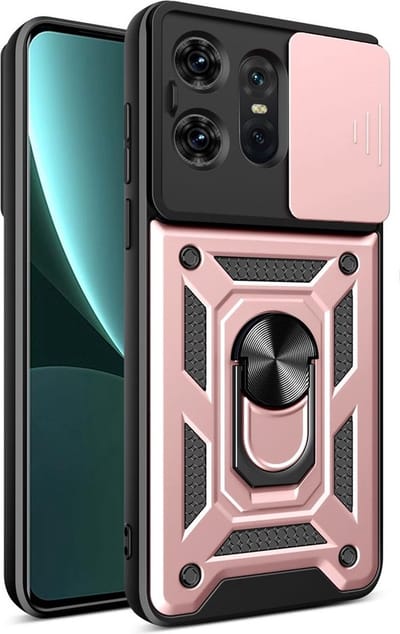 MobyDefend Hoesje - Geschikt voor Motorola Edge 50 Pro - Pantsercase Met Draaibare Ring - Rosé