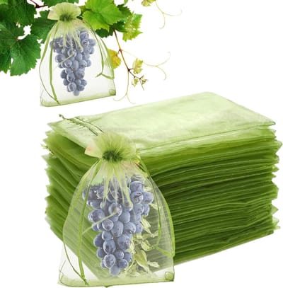 50 Stuks Groene Druivenbeschermzakjes met Trekkoord, Ideaal voor Tuinbescherming van Fruit en Bloemen, 17 x 23 cm Tuinnetzakjes voor Bescherming en Groei