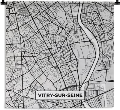 Wandkleed - Wanddoek - Plattegrond - Kaart - Stadskaart - Frankrijk - Vitry-sur-Seine - 180x180 cm - Wandtapijt