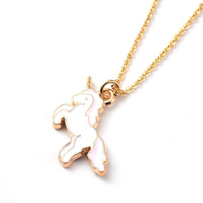 Goudkleurige kinderketting met roze unicorn hanger