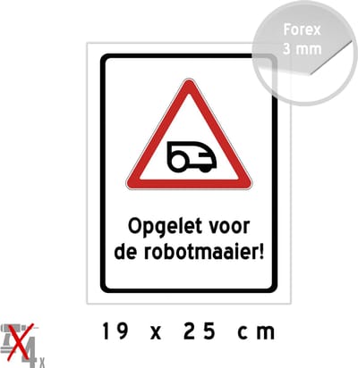 Pictogram/ bord | "Opgelet voor de robotmaaier" | 19 x 25 cm | Kunststof | Gevaar | Grasmaaier | Let op | Gras | Tuin | 1 stuk