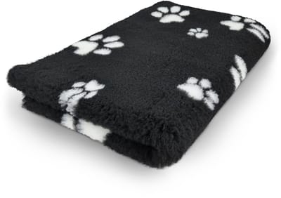 Vetbed Zwart met Wit Voetprint Pootjes - Anti-Slip Hondenmat Puppykleed - Hondenkleed Benchkleed Benchmat Dierenmat - Voor Werpkist en Hondenbench - Machinewasbaar 150 x 100 CM