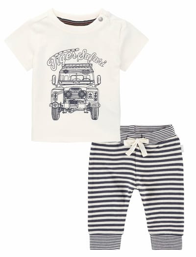 Noppies - Kledingset - Broek Ahidud blauw gestreept - Shirt Hurghada Offwhite - Maat 50