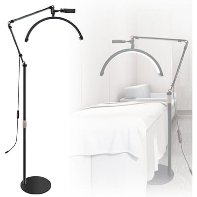 OWJHE 20W LED-videolamp voor op de vloer Halvemaanvormig invullicht 3000K-6000K dimbaar met verstelbare metalen lichtstandaard Telefoonhouder