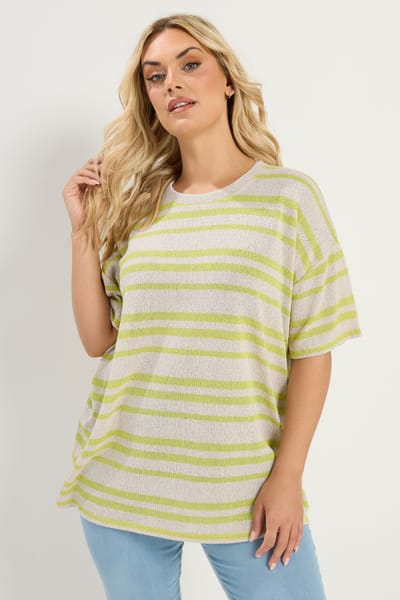 Yours Dames Groen Gestreept Gebreid Boxy Tshirt Size 44