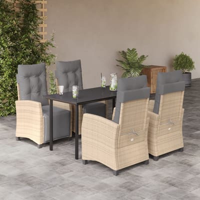 vidaXL - 5-delige - Tuinset - met - kussens - poly - rattan - gemengd - beige