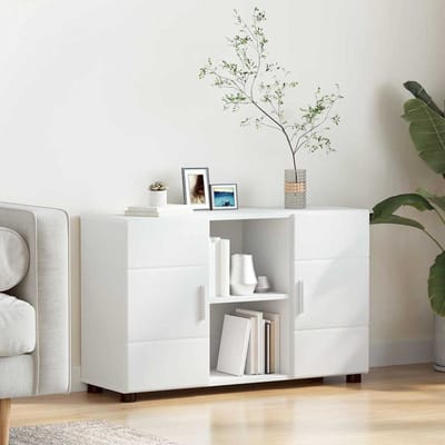 vidaXL - Dressoir - FLORIN - 88,5 - x - 30,5 - x - 55,5 - cm - Wit - Bewerkt - hout