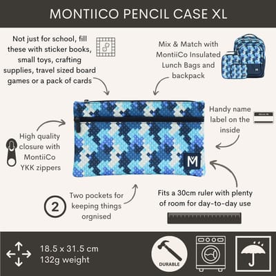 MontiiCo Etui XL - 2 handige vakjes - wasmachinebestendig - Block Land