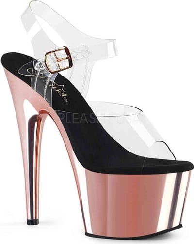 Pleaser - ADORE-708 Sandaal met enkelband, Paaldans schoenen - Paaldans schoenen - 35 Shoes - Zwart/Roze