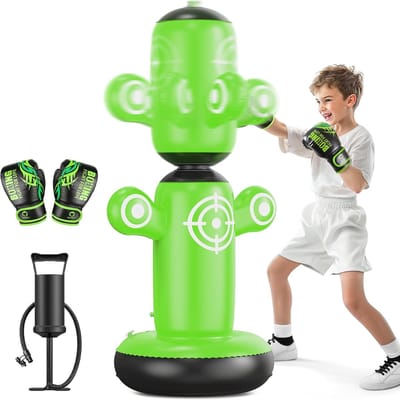 Thijox - 360° Draaibare Bokszak voor Kinderen - 64 Inch Opblaasbare Bop Bag met Handschoenen, Handpomp & 6 Doelen - Ideaal voor Jongens en Meisjes, Ka