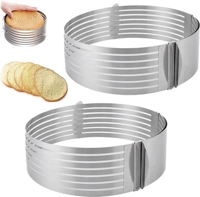 Taartbodem snijhulp 2 stuks - diameter 25-30 cm - taartsnijder van roestvrij staal - taartring snijden - 7 bodems - taartsnijhulp voor gelijkmatige taartbodems Taartsnijder