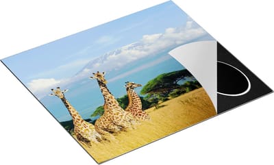 Chefcare Inductie Beschermer Drie Giraffes in de Savanne - 60x50 cm - Afdekplaat Inductie - Kookplaat Beschermer - Inductie Mat
