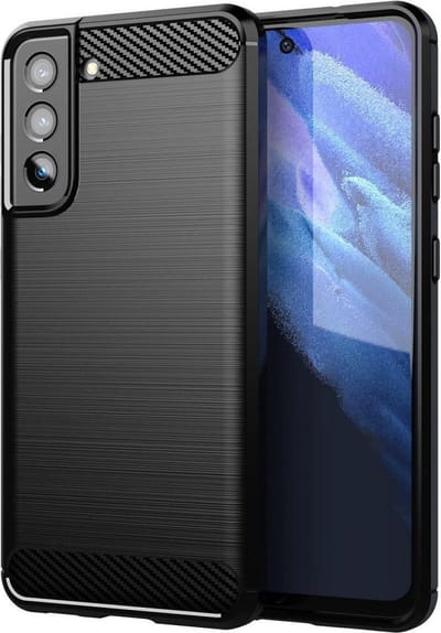 Geborsteld TPU Hoesje Geschikt voor Samsung Galaxy S21 FE | Beschermhoes | Back Cover | Flexibel TPU | Stijlvol Carbon | Dun | Zwart