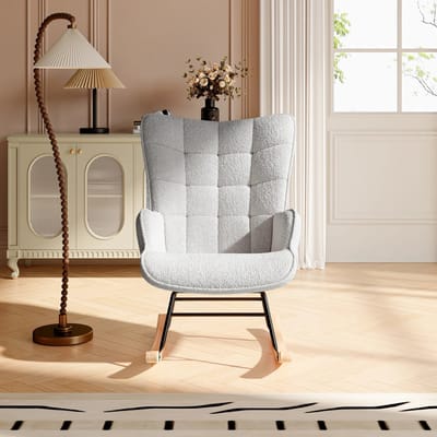 M-Goods - Schommelstoel - Relaxstoel Binnen - Teddy Fauteuil - Schommelstoel Volwassenen - Lichtgrijs