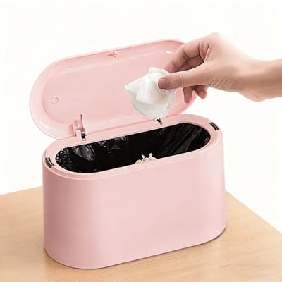 Mini Prullenbak - Prullenbakje met Sensor - Aanrecht Afvalbakje - Desktop - Kantoor Prullenbakken- Tafelafvalemmer -11*13*22cm- Plastic vuilnisemmer - Badkamer Afvalbakje - Recycle Afvalbak - Auto prullenbak-roze