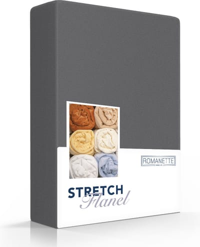 Romanette - Stretch - Flanel - Hoeslaken - Eenpersoons - 80/90/100x200/220 cm - Antraciet
