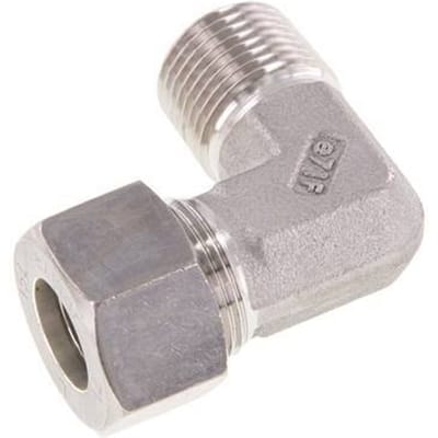 R 1/2'' Buitendraad x 15L RVS L-Knelfitting 90 graden 315 Bar DIN 2353 - FL2E-MO-ST-012R-15-L