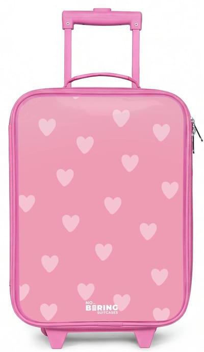 NoBoringSuitcases.com® - Kinderkoffer roze - Kindertrolley meisje - Hartjesritme - Koffer kind lichtgewicht - Reiskoffer trolley voor kinderen - Koffertje met lichtgevende wieltjes - Rolkoffer