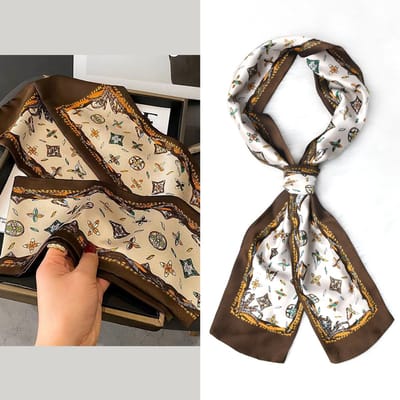Zijden sjaal-stijl zijden sjaal voor dames - Kleurblokkenprint - Fris en delicaat - Decoratieve shawl over shirts -15，14*150CM