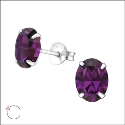 Aramat Jewels | Oorbellen | Zilveren Kristallen Oorbellen ovaal | 8x6mm / Paars | | | Zilver | Kinderen, Volwassenen | Verkleurd niet