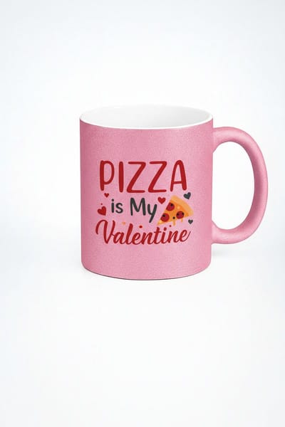 Pizza is My Valentine Mok | Roze Glitter Koffiemok | Uniek Valentijn Cadeau voor Pizzaliefhebbers