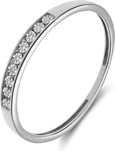 Lucardi Dames Ring met 9 diamanten 0,02ct - Ring - Cadeau - 14 Karaat Goud - Witgoud